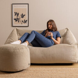 Icon Cecilia Jumbo Cord Sofa Bean Bag And Round Footstool, Stone - thumbnail 2