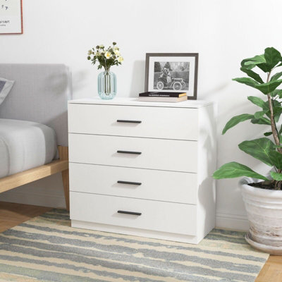 Urbnliving Height 73Cm 4 Drawer Wooden Bedroom Chest Cabinet White Carcass And White Drawers Modern Wide Storage Cupboard Closet - image 1