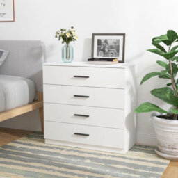 Urbnliving Height 73Cm 4 Drawer Wooden Bedroom Chest Cabinet White Carcass And White Drawers Modern Wide Storage Cupboard Closet - thumbnail 1
