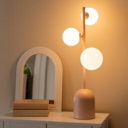 Valuelights Marlow Blush Pink 3 Way Bedside Table Lamp With Glass Globe Lampshades Living Room Bedroom Light - thumbnail 2