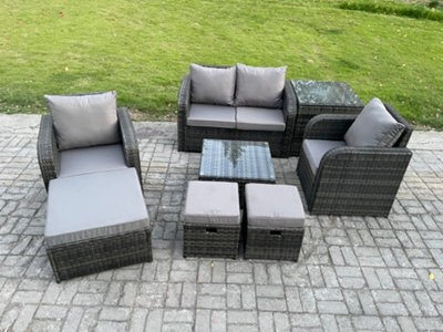 Fimous Rattan Garden Furniture Set Patio Conservatory Indoor Outdoor 8 Piece Set With Love Sofa Square Coffee Table - image 1