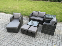 Fimous Rattan Garden Furniture Set Patio Conservatory Indoor Outdoor 8 Piece Set With Love Sofa Square Coffee Table - thumbnail 2