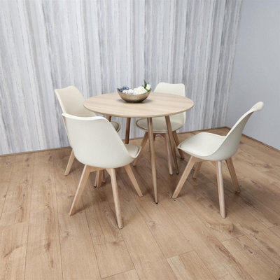 Kosy Koala Dining Table And 4 Chairs Round Wood Effect 4 Cream Plastic Chairs Dining Set - image 1