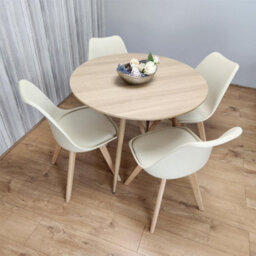 Kosy Koala Dining Table And 4 Chairs Round Wood Effect 4 Cream Plastic Chairs Dining Set - thumbnail 8