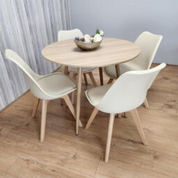 Kosy Koala Dining Table And 4 Chairs Round Wood Effect 4 Cream Plastic Chairs Dining Set - thumbnail 6