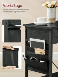 LEDREM Slim Side Table With Charging Station, Narrow Bedside Table With Storage, End Table With Usb Ports, Outlets, Fabric Bags - thumbnail 4
