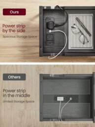 LEDREM Slim Side Table With Charging Station, Narrow Bedside Table With Storage, End Table With Usb Ports, Outlets, Fabric Bags - thumbnail 6
