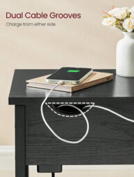 LEDREM Slim Side Table With Charging Station, Narrow Bedside Table With Storage, End Table With Usb Ports, Outlets, Fabric Bags - thumbnail 2
