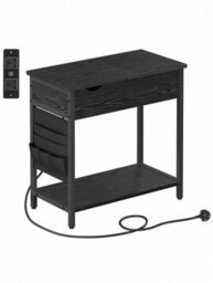 LEDREM Slim Side Table With Charging Station, Narrow Bedside Table With Storage, End Table With Usb Ports, Outlets, Fabric Bags - thumbnail 8