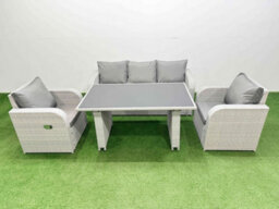 Fimous Outdoor Rattan Garden Furniture Dining Set 5-Seater Patio Rectangular Table 3 Seater Sofa Reclining Chair Set - thumbnail 2