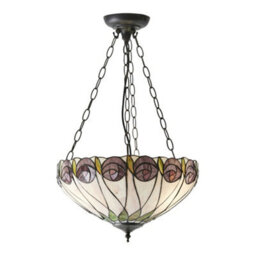 Tiffany Glass 3 Ceiling Light Pendant - Mackintosh Style Rose - Dark Bronze Finish - thumbnail 5