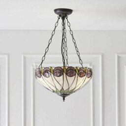 Tiffany Glass 3 Ceiling Light Pendant - Mackintosh Style Rose - Dark Bronze Finish - thumbnail 3