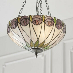 Tiffany Glass 3 Ceiling Light Pendant - Mackintosh Style Rose - Dark Bronze Finish - thumbnail 2