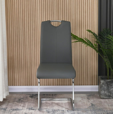 Furnizone UK Set Of 2 Dining Chairs - Isaac Modern Dining Chairs - Grey Faux Leather Chrome Legs Dining Chairs - Kitchen Dining Room Chairs - image 1