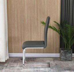 Furnizone UK Set Of 2 Dining Chairs - Isaac Modern Dining Chairs - Grey Faux Leather Chrome Legs Dining Chairs - Kitchen Dining Room Chairs - thumbnail 3