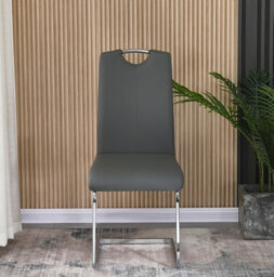 Furnizone UK Set Of 2 Dining Chairs - Isaac Modern Dining Chairs - Grey Faux Leather Chrome Legs Dining Chairs - Kitchen Dining Room Chairs