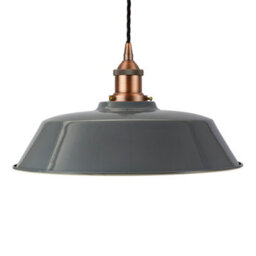French Grey Chancery Painted Dome Pendant Light With Matt Antique Copper Lamp Holder And Black Twisted Cable - Se Home - thumbnail 1