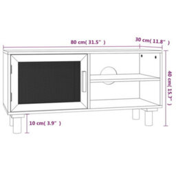 Berkfield Tv Cabinet Black 80X30X40 Cm Solid Wood Pine And Natural Rattan - thumbnail 8