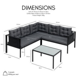 Home Detail Tara Black L-Shape Garden Sofa Set With Grey Cushions - thumbnail 2