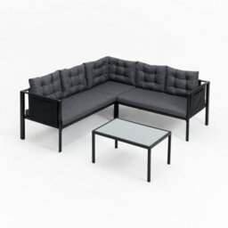 Home Detail Tara Black L-Shape Garden Sofa Set With Grey Cushions - thumbnail 4