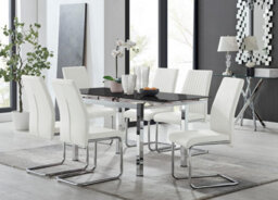Furniturebox Uk Enna Black Glass Extending Dining Table And 6 White Lorenzo Chairs - thumbnail 1