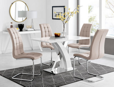 Furniturebox Uk Atlanta White High Gloss And Chrome Metal Rectangle Dining Table And 4 Cappuccino Beige Murano Dining Chairs Set - image 1