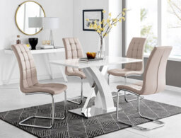 Furniturebox Uk Atlanta White High Gloss And Chrome Metal Rectangle Dining Table And 4 Cappuccino Beige Murano Dining Chairs Set - thumbnail 1
