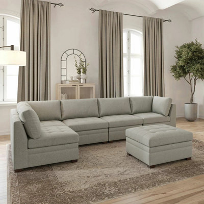 Xample Thomasville Tisdale Beige 6 Piece Modular Fabric Sofa With Storage Ottoman, Pocket Coil Seating, Removable Cushions & Wood Legs - image 1