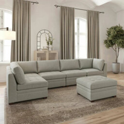 Xample Thomasville Tisdale Beige 6 Piece Modular Fabric Sofa With Storage Ottoman, Pocket Coil Seating, Removable Cushions & Wood Legs - thumbnail 1