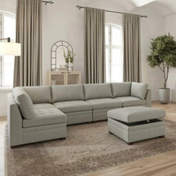 Xample Thomasville Tisdale Beige 6 Piece Modular Fabric Sofa With Storage Ottoman, Pocket Coil Seating, Removable Cushions & Wood Legs - thumbnail 4