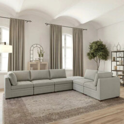 Xample Thomasville Tisdale Beige 6 Piece Modular Fabric Sofa With Storage Ottoman, Pocket Coil Seating, Removable Cushions & Wood Legs - thumbnail 3