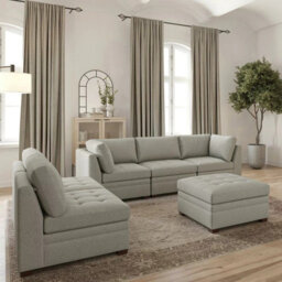 Xample Thomasville Tisdale Beige 6 Piece Modular Fabric Sofa With Storage Ottoman, Pocket Coil Seating, Removable Cushions & Wood Legs - thumbnail 5