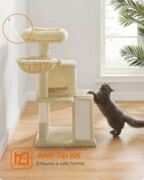 Songmics Cat Tower For Indoor Cats, 2-Door Cat Cave, Cat Tree, Scratching Ramp, And Extra-Wide Perch, Beige - thumbnail 8