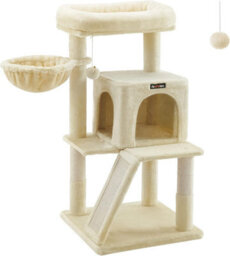 Songmics Cat Tower For Indoor Cats, 2-Door Cat Cave, Cat Tree, Scratching Ramp, And Extra-Wide Perch, Beige - thumbnail 9