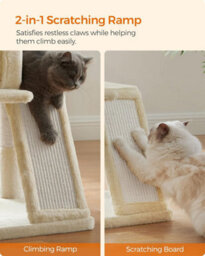 Songmics Cat Tower For Indoor Cats, 2-Door Cat Cave, Cat Tree, Scratching Ramp, And Extra-Wide Perch, Beige - thumbnail 5
