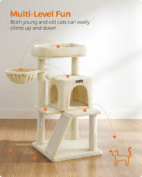 Songmics Cat Tower For Indoor Cats, 2-Door Cat Cave, Cat Tree, Scratching Ramp, And Extra-Wide Perch, Beige - thumbnail 3