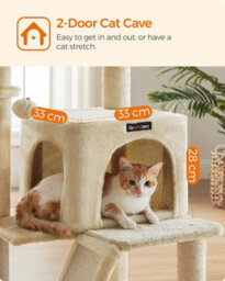 Songmics Cat Tower For Indoor Cats, 2-Door Cat Cave, Cat Tree, Scratching Ramp, And Extra-Wide Perch, Beige - thumbnail 6