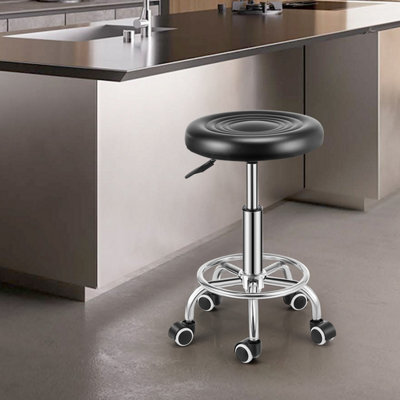 Round Swivel Bar Stools Pu Leather Drafting Chair For Office Bar Kitchen - image 1