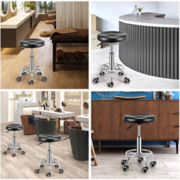 Round Swivel Bar Stools Pu Leather Drafting Chair For Office Bar Kitchen - thumbnail 6