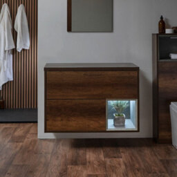 Homestylestore Dark Oak 1000mm Wall Hung Bathroom Vanity Unit With Countertop Basin And Led Light - thumbnail 3