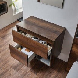 Homestylestore Dark Oak 1000mm Wall Hung Bathroom Vanity Unit With Countertop Basin And Led Light - thumbnail 2