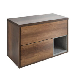Homestylestore Dark Oak 1000mm Wall Hung Bathroom Vanity Unit With Countertop Basin And Led Light - thumbnail 1