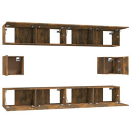 Berkfield 6 Piece Tv Cabinet Set Smoked Oak Engineered Wood - thumbnail 5