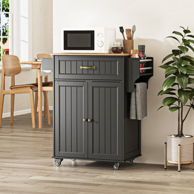 Bealife Kitchen Island On Wheels, Farmhouse Storage Cabinet With Rubber Wood Countertop, Adjustable Shelves & Side - image 1