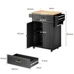 Bealife Kitchen Island On Wheels, Farmhouse Storage Cabinet With Rubber Wood Countertop, Adjustable Shelves & Side - thumbnail 6