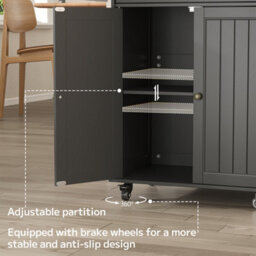 Bealife Kitchen Island On Wheels, Farmhouse Storage Cabinet With Rubber Wood Countertop, Adjustable Shelves & Side - thumbnail 7