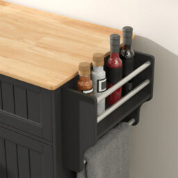 Bealife Kitchen Island On Wheels, Farmhouse Storage Cabinet With Rubber Wood Countertop, Adjustable Shelves & Side - thumbnail 9