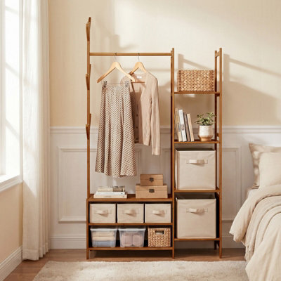 Darphe Light Brown Multifunctional Bamboo Coat Rack With Hanging Rod And Shelves - image 1