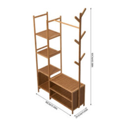 Darphe Light Brown Multifunctional Bamboo Coat Rack With Hanging Rod And Shelves - thumbnail 8