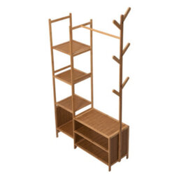 Darphe Light Brown Multifunctional Bamboo Coat Rack With Hanging Rod And Shelves - thumbnail 5
